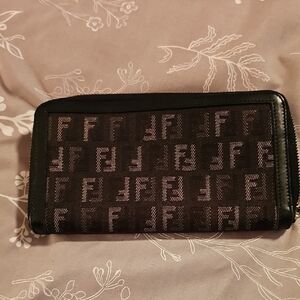 Fendi Zippy Black and Gray Logo Wallet